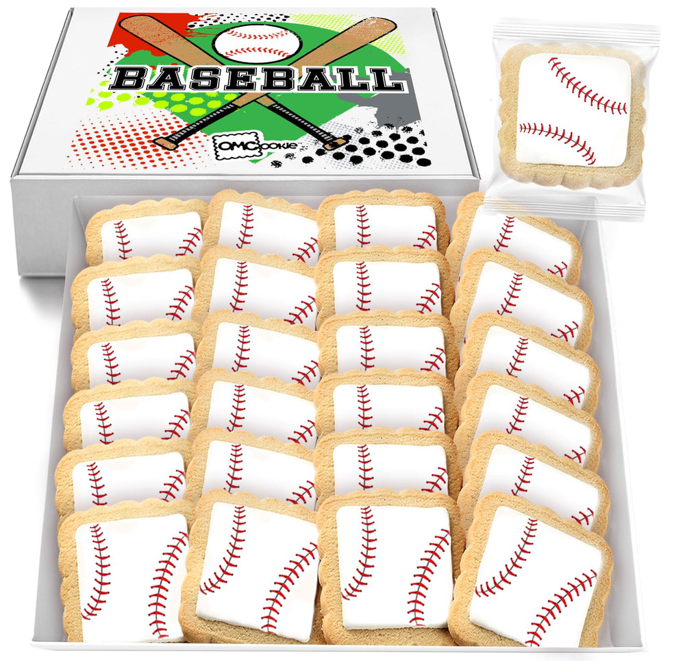 OMCookie front view of individually wrapped baseball cookies ready for parties and favors