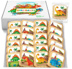 OMCookie front packaging showing 24 dinosaur cookies, ideal for party favors