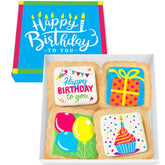 OMCookie front box view showing decorated birthday cookies and gift-ready presentation benefit