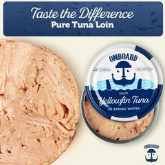 ONBOARD close-up of tuna flake texture highlighting firm, hand-packed quality