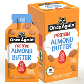 Once Again front packaging showing 10 individual almond butter packets and benefits