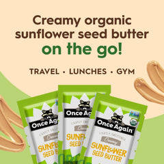 Once Again packet being squeezed onto apple slice for quick nutritious snack