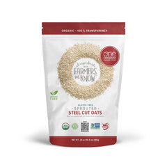 One Degree Organic Foods open bag showing steel cut oat texture for hearty cooking