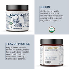One Farm matcha scoop on scale showing 2g portion for consistent servings and easy use