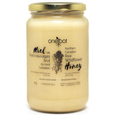 OneRoot jar front view showing label and pure Canadian wildflower honey benefit