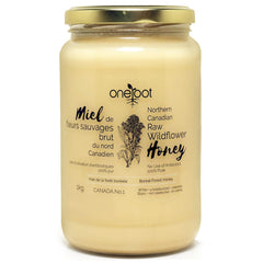 OneRoot jar front view showing label and pure Canadian wildflower honey benefit