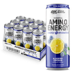 Optimum Nutrition blueberry lemonade front packaging showing crisp can and flavor.