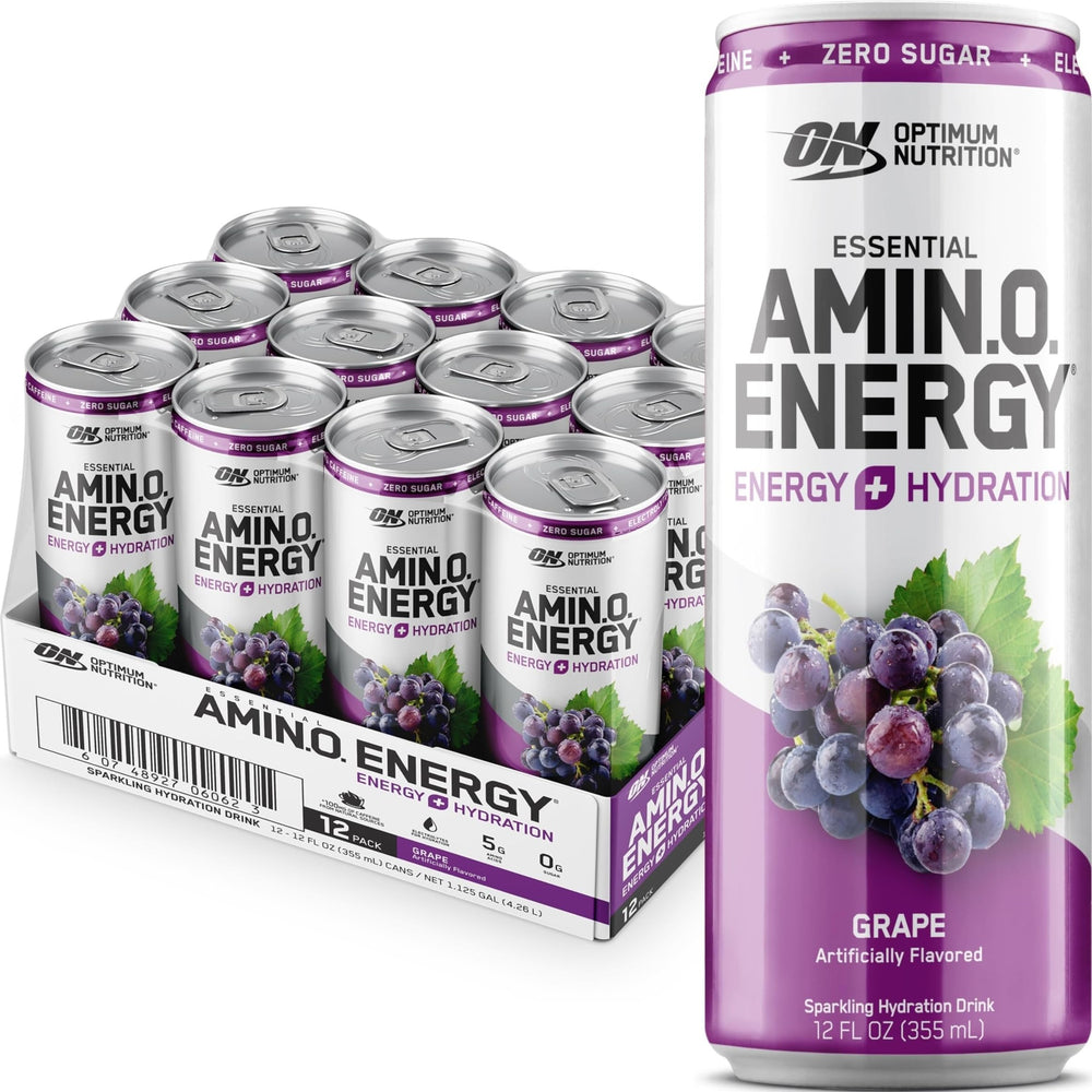 Optimum Nutrition front can showing grape flavor and ready-to-drink benefit