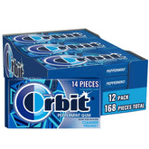 Orbit pack front view showing peppermint flavor and portability benefits