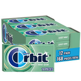 Orbit sweet mint front packaging showing bulk 12-pack and freshness benefit