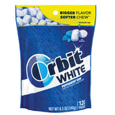 Orbit packaging front view showing resealable bag and peppermint gum freshness
