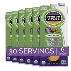 Oregon Chai front label on 32 oz bottle showing organic benefits and convenience