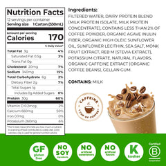 Orgain nutrition label close-up highlights 30g protein and 5g BCAAs