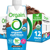 Orgain front packaging showing chocolate shake bottle and clear branding for convenience