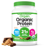 Orgain front packaging showing chocolate peanut butter flavor and serving details