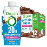 Orgain chocolate shake front packaging showing product benefits and branding