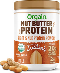 Orgain front packaging showing peanut butter protein and organic badge benefits