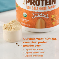Orgain blended shake in glass with peanut butter swirl for rich flavor