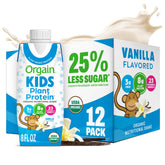 Orgain front packaging showing vanilla shake, convenient grab-and-go nutrition