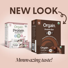 Orgain single unwrapped bar with visible chunks offers convenient on-the-go snack