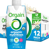 Orgain vanilla front packaging showing bottle and flavor benefit