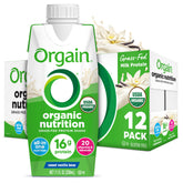 Orgain vanilla front packaging showing bottle and serving convenience