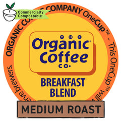The Organic Coffee Co. compostable pod close-up emphasizing eco-friendly materials