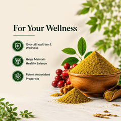 Organic Herbs powder being mixed into a smoothie for flavor masking and easy use