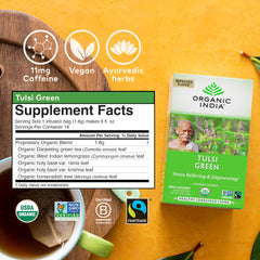ORGANIC INDIA teabag close-up highlighting fine blend and convenience