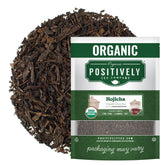 Organic Positively Tea front packaging showing hojicha 16 oz and organic badge