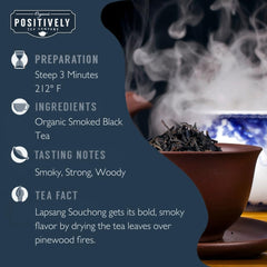 Loose Lapsang Souchong leaves close-up showing texture and smoky character from Organic Positively Tea