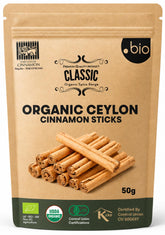 Organic Spice Shop front packaging showing resealable 50g bag and benefits