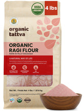 Organic Tattva front packaging showing 4 lb ragi flour and certifications