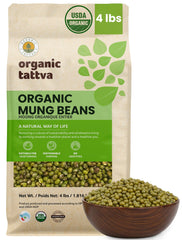 Organic Tattva front packaging showing 4 lb vacuum-sealed bag and organic label