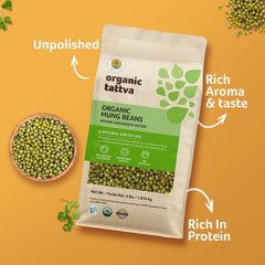 Organic Tattva sprouted mung beans in a bowl demonstrating fresh use option