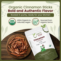 Organic Way cinnamon quills close-up showing fine layers and aromatic quality