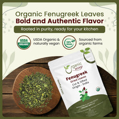 Organic Way close-up of dried fenugreek leaf texture showing preserved aroma