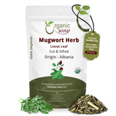 Organic Way front packaging showing 16 oz mugwort and clear label benefit freshness