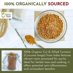 Organic Way turmeric measured on a spoon demonstrating easy portioning for recipes