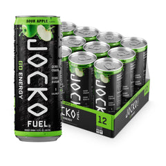 Origin Jocko Fuel GO front can showing Sour Apple branding and benefit of clean energy