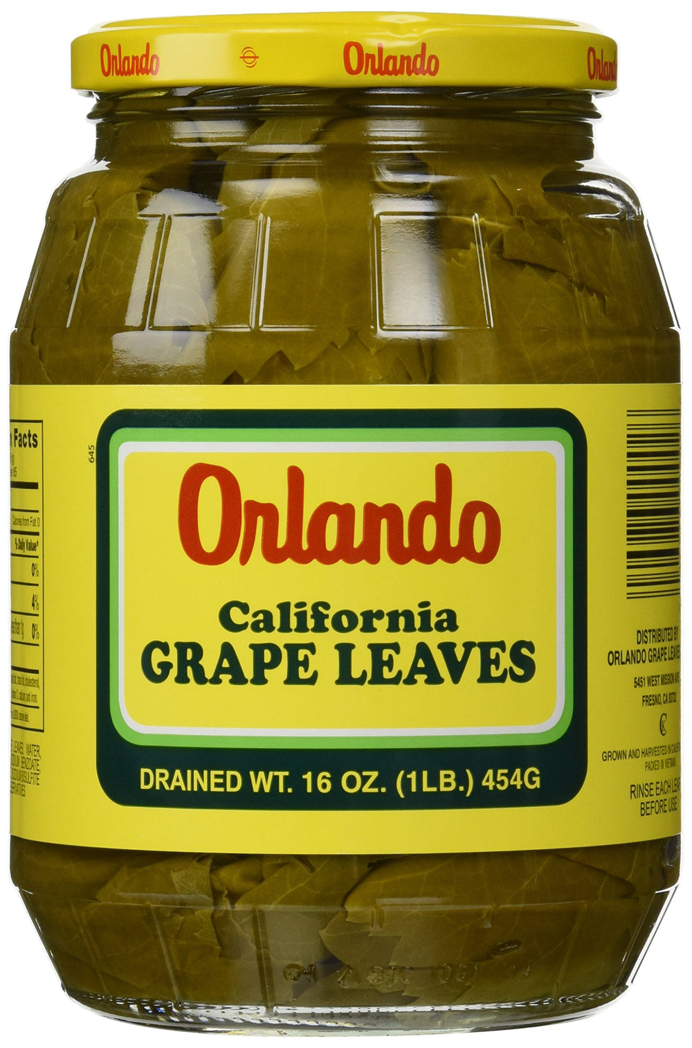 ORLANDO jar of grape leaves front view showing label and ready-to-use convenience