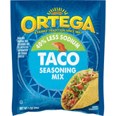 Ortega front packaging showing lower-sodium taco seasoning for easy meal prep