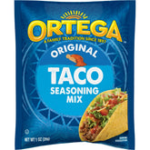 Ortega front packaging showing 12 taco seasoning packets for convenience