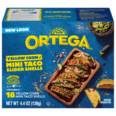 Ortega mini taco shells front packaging showing brand and crunchy shells for quick meals