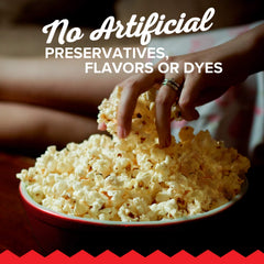 Orville Redenbacher's opened bag with steam illustrating fresh warm popcorn