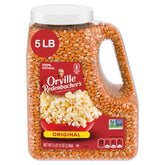 Orville Redenbacher's front package showing 5 lb container and benefits