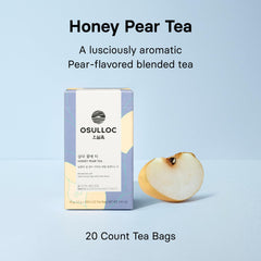 Osulloc brewed cup displaying amber color and soothing pear aroma benefit
