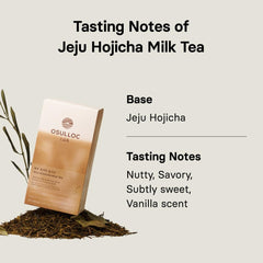 OSULLOC hot hojicha latte in mug providing warm, creamy comfort
