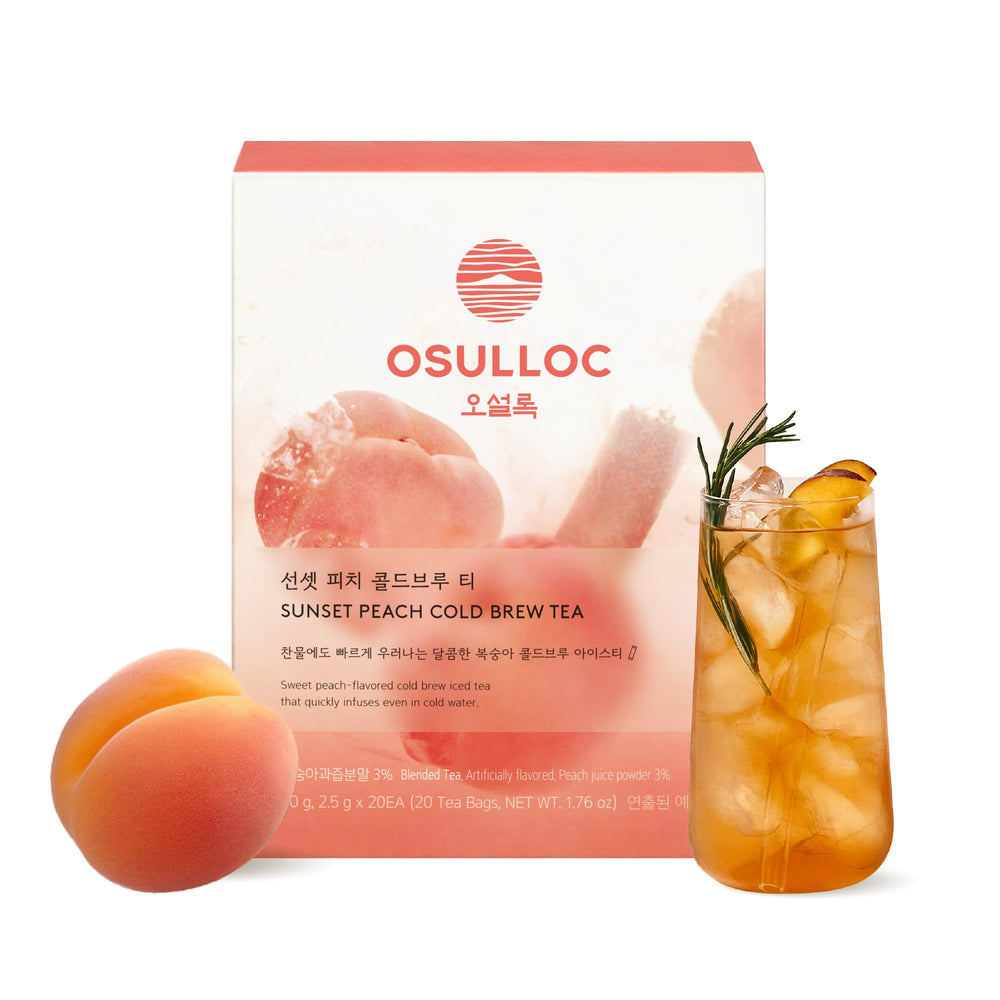 OSULLOC front packaging showing Sunset Peach tea for quick recognition and convenience
