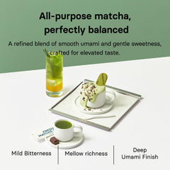 OSULLOC frothy matcha latte prepared with whisk showing creamy foam and vivid color